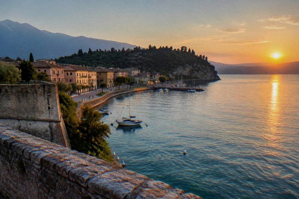 Sunset over Lake Garda from the walls of Peschiera del Garda fortress