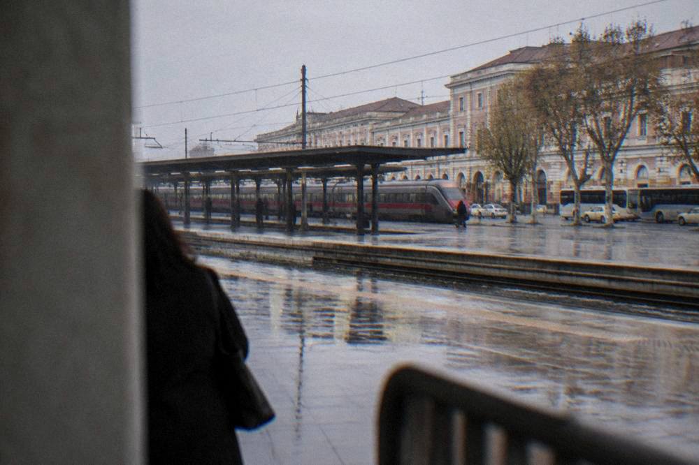 Long-distance trains at a platform in Verona Porta Nuova station