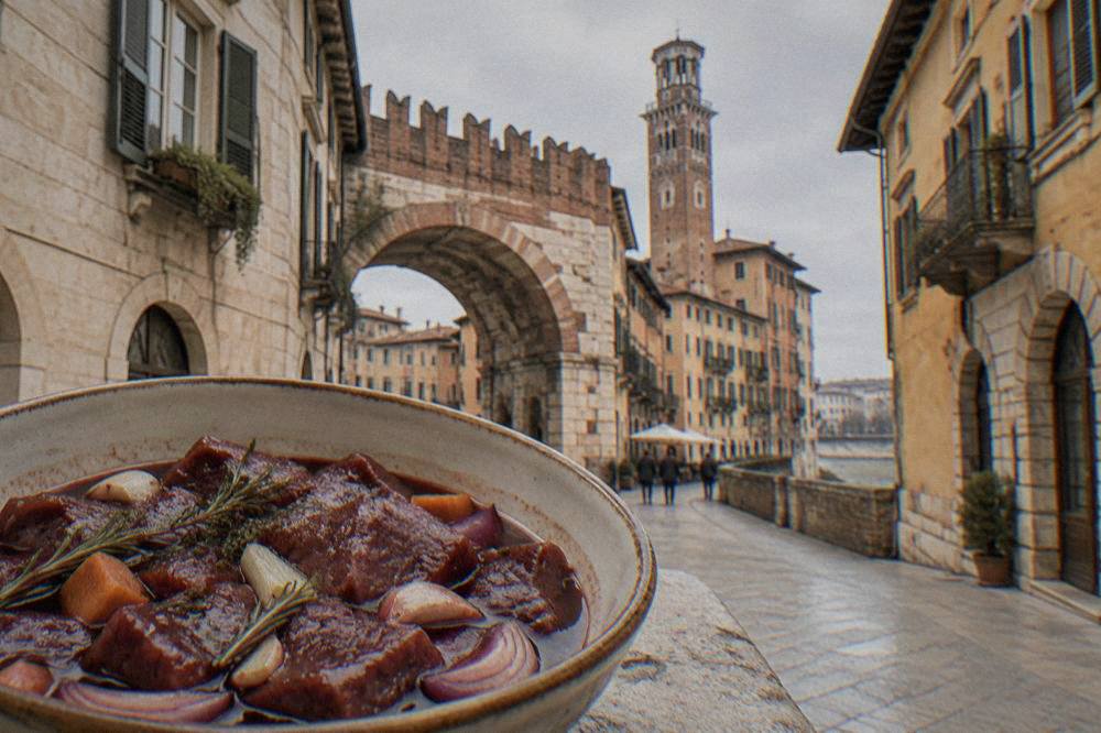 Chunks of raw dark meat marinating with vegetables in red wine in a ceramic bowl