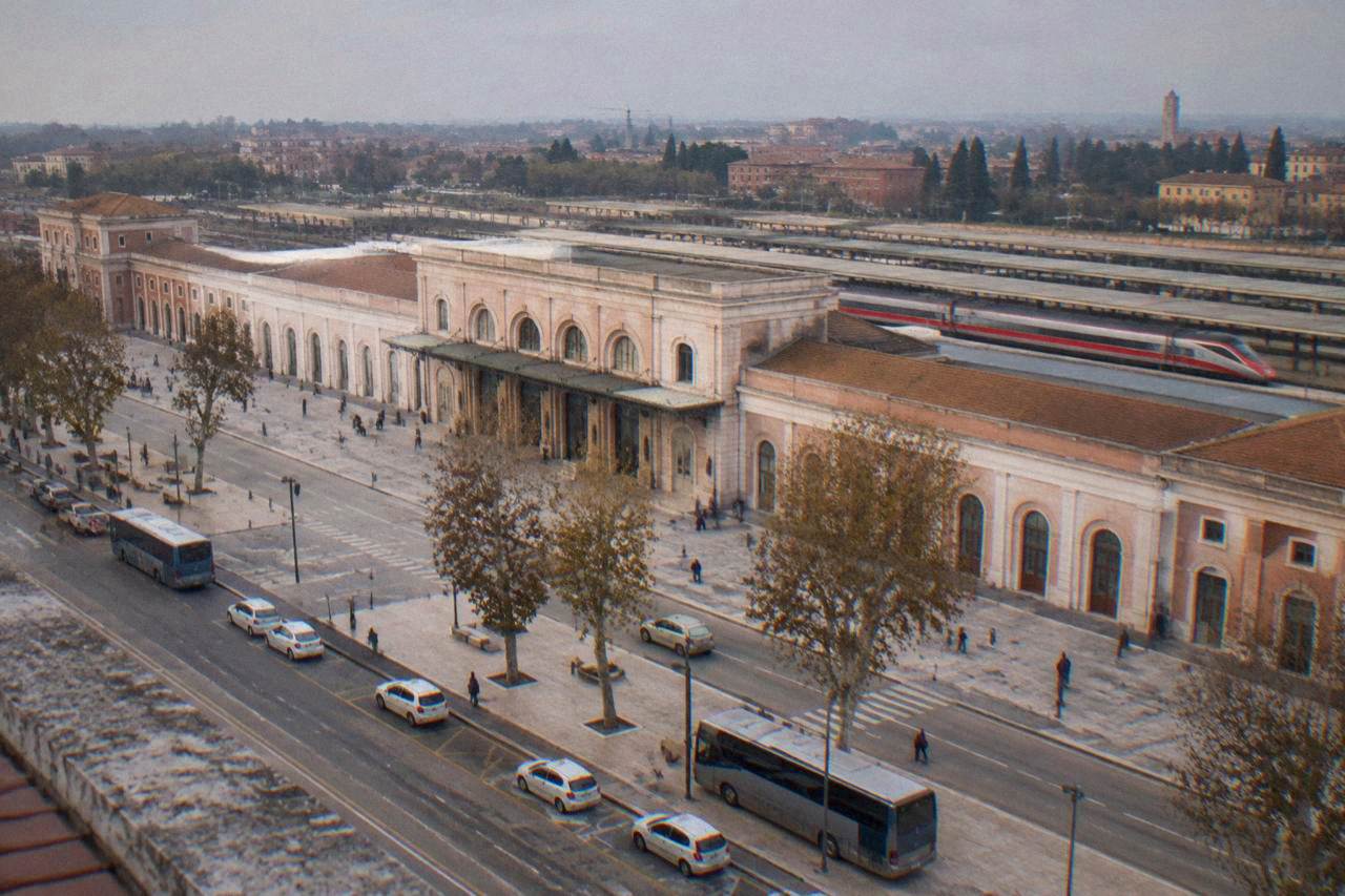High speed train standing at Verona Porta Nuova station platform