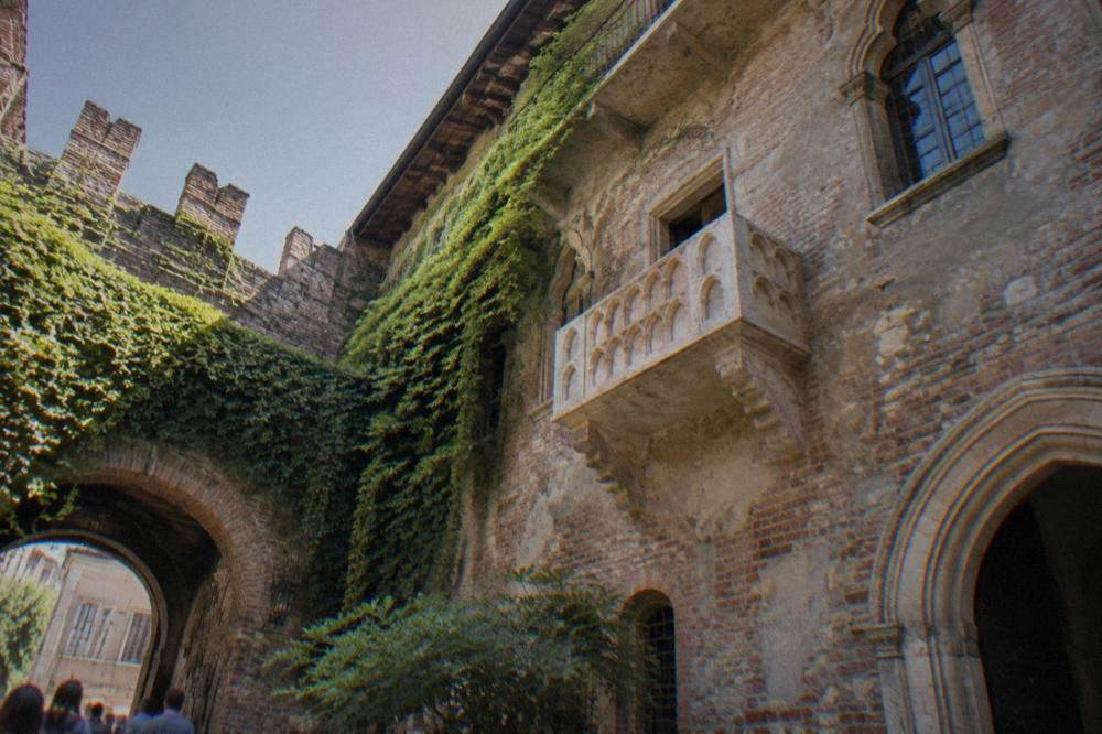 The stone balcony and courtyard of Juliet's House in Verona