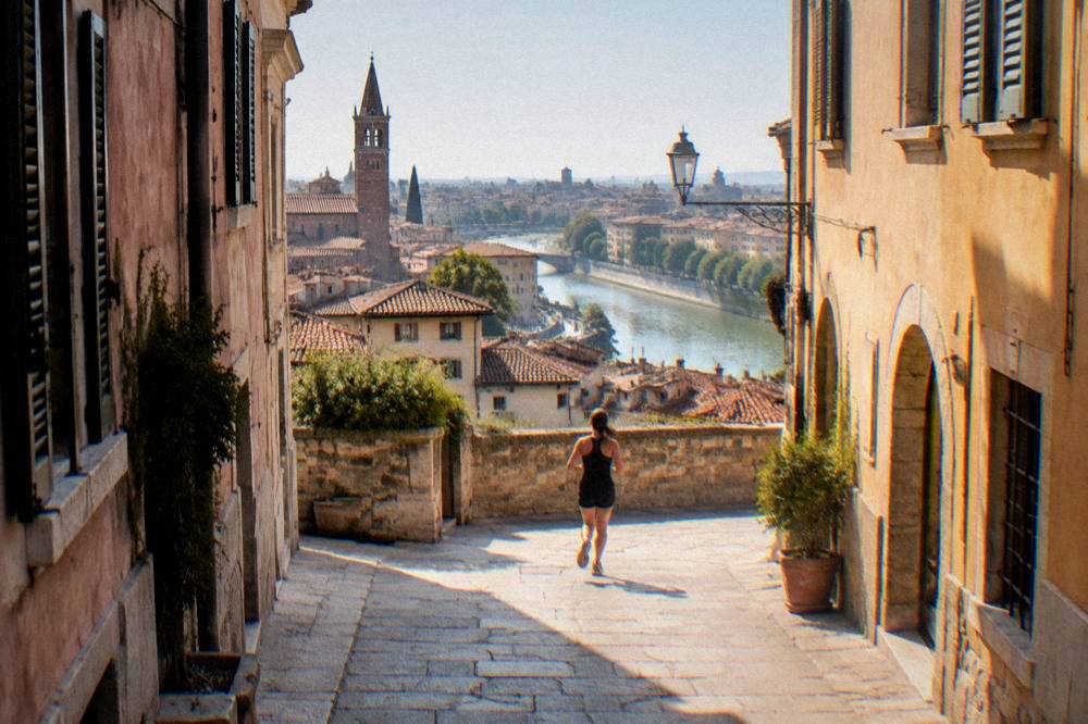 Rooftops of the Verona historic centre inside the Adige river loop