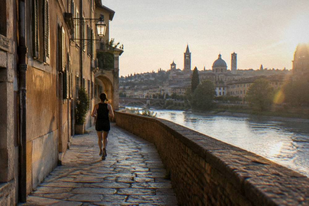 The Verona skyline with towers and domes seen across the Adige from the far hillside