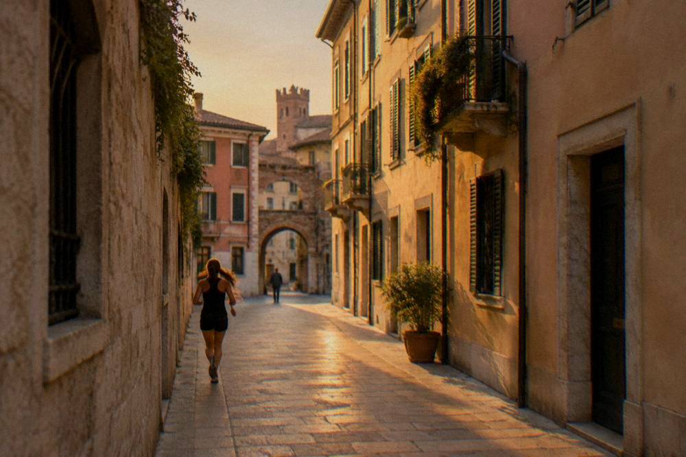A quiet residential street with pastel facades in a Verona neighbourhood