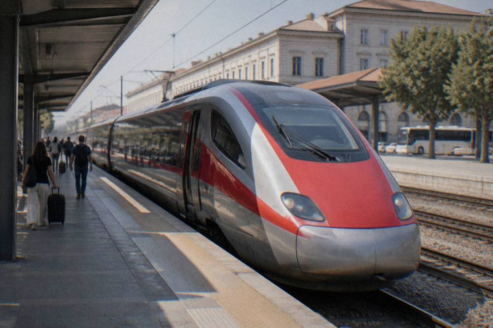 A high-speed train stopped at Verona Porta Nuova station platform
