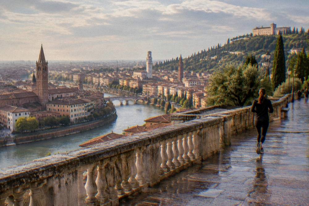 View from Castel San Pietro across the Adige bend to Verona old town