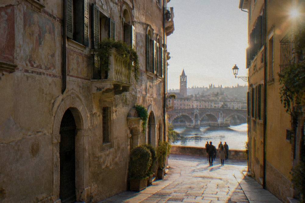Frescoed merchant houses on a Verona old town street